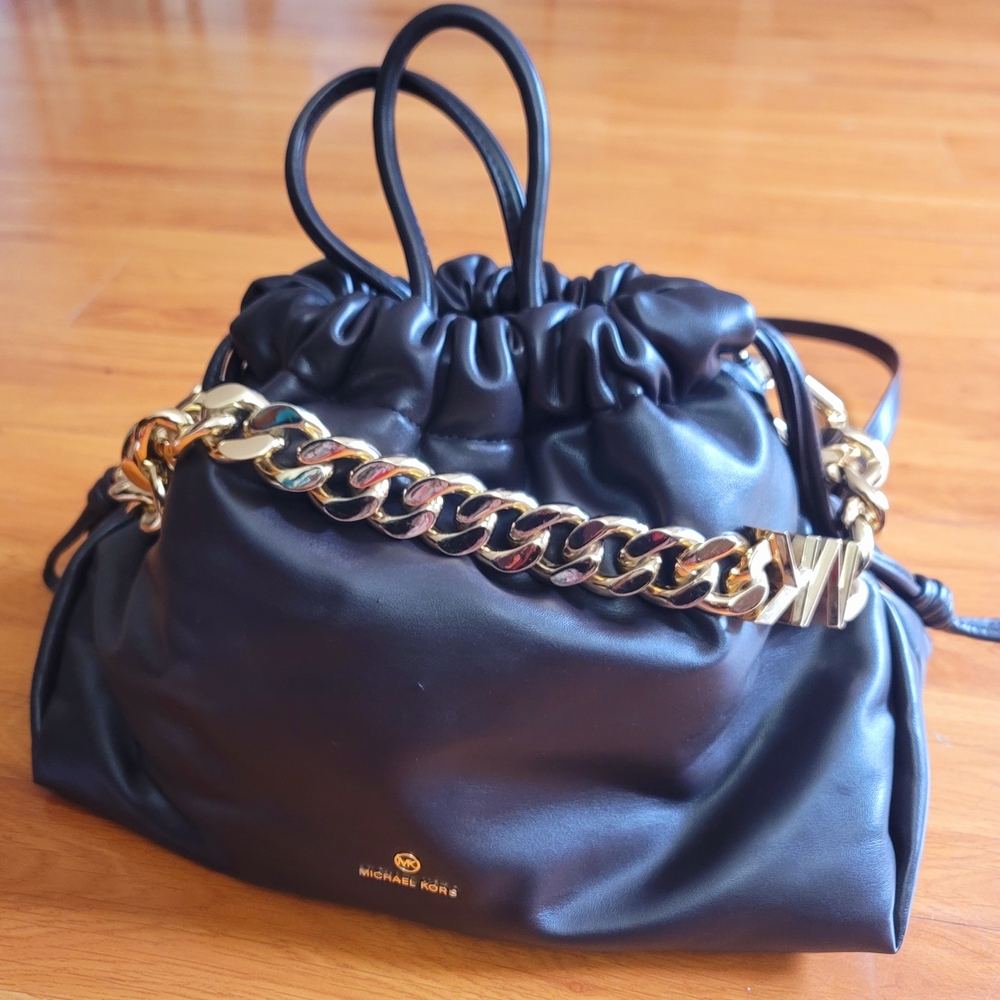 Michael Kors Black Leather Bag with Gold Chain